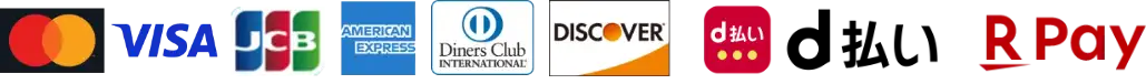 Mastercard, Visa, JCB, American Express, Diners Club, Discover, d Payment, Rakuten Pay