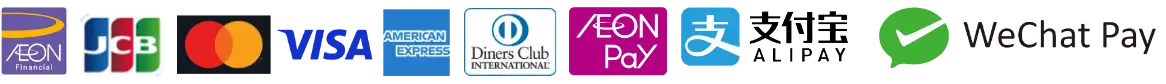AEON Card, JCB, Mastercard, Visa, American Express, Diners Club, AEON Pay, Alipay, WeChat Pay