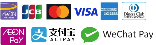 AEON Card, JCB, Mastercard, Visa, American Express, Diners Club, AEON Pay, Alipay, WeChat Pay